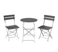Outsunny Folding Garden Bistro Set, Outdoor Round Bistro Table and Chairs Set 2 with Electrophoresis Metal Frame, Grey