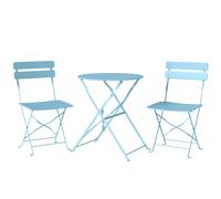 Outsunny Folding Garden Bistro Set, Outdoor Round Bistro Table and Chairs Set 2 with Electrophoresis Metal Frame, Light Blue