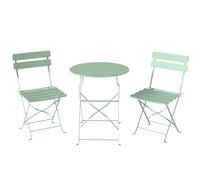 Outsunny Folding Garden Bistro Set, Outdoor Round Bistro Table and Chairs Set 2 with Electrophoresis Metal Frame, Light Green