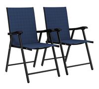 Outsunny Folding Garden Chairs Set of 2, Foldable Garden Dining Chairs with High Back, Armrests, Texteline Seat, Navy Blue