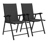 Outsunny Folding Garden Chairs Set of 2, Foldable Garden Dining Chairs with High Back, Armrests, Texteline Seat, Black