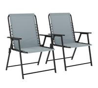 Outsunny Folding Garden Chairs Set of 2, Outdoor Dining Chairs with Wide Texteline Seat, High Back and Armrests, Light Grey