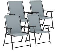 Outsunny Folding Garden Chairs Set of 4, Outdoor Dining Chairs with Wide Texteline Seat, High Back and Armrests, Light Grey