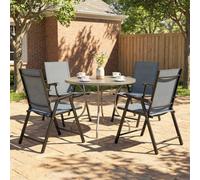 Outsunny Folding Garden Chairs Set of 4 with High Back, Armrests, Light Grey, Grey