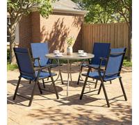 Outsunny Folding Garden Chairs Set of 4 - High Back, Armrests - Navy Blue