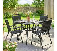 Outsunny Folding Garden Chairs Set of 4 with Plastic Seat and Back, Black - Steel, PP Plastic - Black - 55W x 63D x 93H cm