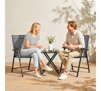 Outsunny Folding Garden Chairs Set with High Back, Armrests - Light Grey - Set of 2 - Garden Chairs