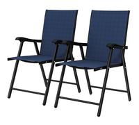 Outsunny Folding Garden Chairs Set of 2 with High Back, Armrests, Navy Blue