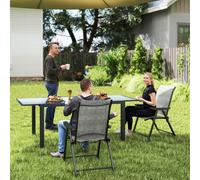 Outsunny Garden Dining Chairs Set of 2, Folding Garden Chairs with All Weather Texteline Back and Seat, Outdoor Dining Chair with Armrests, Steel Frame for Terrace Balcony, Black and Grey