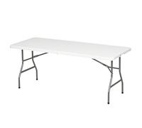 Outsunny Folding Garden Table, 180 x 75cm Rectangular HDPE Outdoor Picnic Table for 6, Metal Frame for Patio, Park, White White