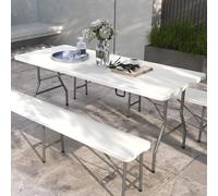 Outsunny Folding Garden Table, Patio Table with Metal Frame, White, White