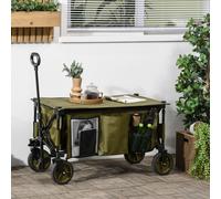 Outsunny Folding Garden Trolley, Cargo Trailer on Wheels, Collapsible Camping Trolley with Folding Board, Outdoor Utility Wagon with Steel Frame and Oxford Fabric, Green