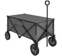 Outsunny Folding Garden Trolley, Cargo Trailer on Wheels, Collapsible Camping Trolley with Collapsible Board, Outdoor Utility Wagon with Steel Frame and Oxford Fabric, Dark Grey