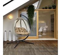 Outsunny Folding Hanging Egg Chair w/ Cushion and Stand for Indoor Outdoor Khaki