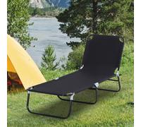 Outsunny 2 Piece Reclining Chaise Lounge with Adjustable Backrest, Black - Black - Steel, Oxford Fabric - 188cmx56cmx28cm