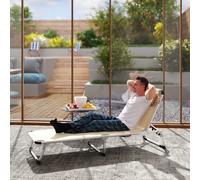 OUTSUNNY Folding Outdoor Reclining Sun Lounger Chair Aluminium Frame in Khaki Outsunny Khaki