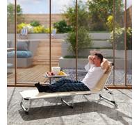 Outsunny Folding Outdoor Reclining Sun Lounger Chair Aluminium Frame Khaki