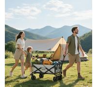 Outsunny 135L Festival Trolley on Wheels, Folding Wagon Camping Trolley Cart with Adjustable Handle, Dual Brakes, Portable Wagon Cart for Outdoor, Garden, Shopping, Fishing, Dark Grey