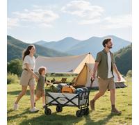 Outsunny 135L Festival Trolley on Wheels, Folding Wagon Camping Trolley Cart with Adjustable Handle, Dual Brakes, Portable Wagon Cart for Outdoor, Garden, Shopping, Fishing, Dark Grey
