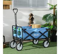 Outsunny Folding Outdoor Storage Trolley Cart Bag with Brakes Telescopic Handle - 68kg Load, 4-Wheel All-Terrain, Blue