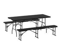 Outsunny Folding Picnic Table and Bench Set, Rattan Effect Portable Camping Table and Chairs with Carrying Handles for Indoor Outdoor, Dining, Camping, Picnic, BBQ, Party, Black