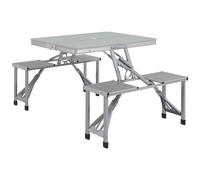 Outsunny Folding Picnic Table with 4 Seats and Umbrella Hole, Aluminium Frame Portable Camping Table Set for Patio, Porch, Garden, Grey Grey