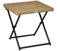 Outsunny Folding Rattan Garden Coffee Table, Small Square Outdoor Bistro Side Table with Rattan Top for Patio, Balcony, Porch, 40 x 40 x 40 cm, Natural Natural Wood Finish