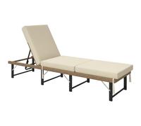 Outsunny Folding Rattan Sun Lounger, 6-Level Adjustable Garden Lounger Recliner with Cushion, Outdoor Reclining Sunbed, Garden Chair with Steel Frame for Patio, Beach, Terrace, Natural Cream