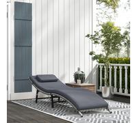 Outsunny Folding Rattan Sun Lounger, Wicker Garden Lounger with Cushion and Pillow, Outdoor Sunbed with Steel Frame for Patio, Beach, Terrace, Grey Grey