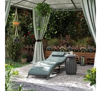 Outsunny Folding Rattan Sun Lounger Outdoor Chair With Cushion And Pillow In Light Grey Light Grey