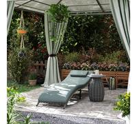 OUTSUNNY Folding Rattan Sun Lounger Outdoor Chair with Cushion & Pillow in Light Grey Outsunny Light Grey