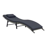 Outsunny Folding Rattan Sun Lounger with Cushion Grey, Grey