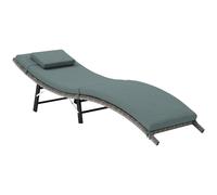 Outsunny Folding Rattan Sun Lounger, Wicker Garden Lounger with Cushion and Pillow, Outdoor Sunbed with Steel Frame for Patio, Beach, Terrace, Mixed Grey Grey