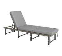 Outsunny Folding Rattan Sun Lounger with Adjustable Back, Cushion, Grey