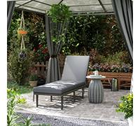 Outsunny Folding Rattan Sun Lounger with Adjustable Back, Cushion, Grey