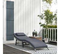 Outsunny Folding Rattan Sun Lounger with Cushion and Pillow, Grey