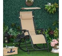 Outsunny Garden Rocking Chair Folding Recliner - Beige, Cream