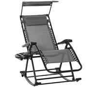 Outsunny Folding Recliner Chair Outdoor Lounge Rocker Zero-Gravity Seat - Grey - Steel Frame, Texteline - 120cm x 67cm x 102cm