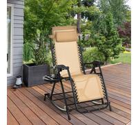 Outsunny Folding Recliner Chair Outdoor Lounge Rocker Zero-Gravity Seat In Beige Beige