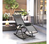 Outsunny Garden Rocking Chair Folding Recliner Outdoor Adjustable Sun Lounger Rocker Zero-Gravity Seat with Headrest Side Holder Patio Deck - Grey Grey