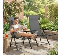 Outsunny Folding Reclining Garden Chairs Set of 2 with Footrest, Dark Grey, Grey