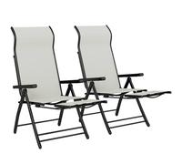 Outsunny Folding Reclining Garden Chairs Set Of 2 With Footrest In Light Grey Light Grey