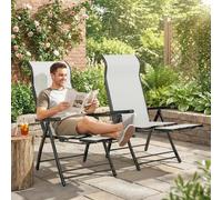 OUTSUNNY Folding Reclining Garden Chairs Set of 2 with Footrest in Light Grey | Size: 120 Outsunny Light Grey 120