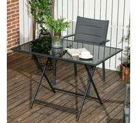 Outsunny Folding Rectangular Garden Dining Table For 6 With Parasol Hole - Black, Black