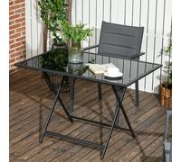 Outsunny Folding Rectangular Garden Dining Table For 6 With Parasol Hole - Black, Black
