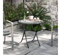 Outsunny Folding Round Tempered Glass Metal Table with Grey Rattan Edging