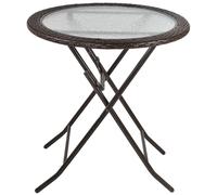 Outsunny Folding Round Tempered Glass Metal Table with Brown Rattan Edging