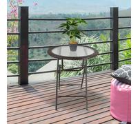 Outsunny Folding Round Tempered Glass Table with Brown Rattan Edge, 68cm Diameter, 50kg, 861-036