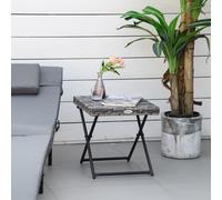 Foldable Rattan Coffee Table Square Design with Steel Frame, Grey
