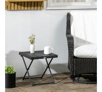 Outsunny Garden Small Folding Square Rattan Coffee Table Bistro Balcony Outdoor Wicker Weave Side Table 40H x 40L x 40Wcm Black, Black